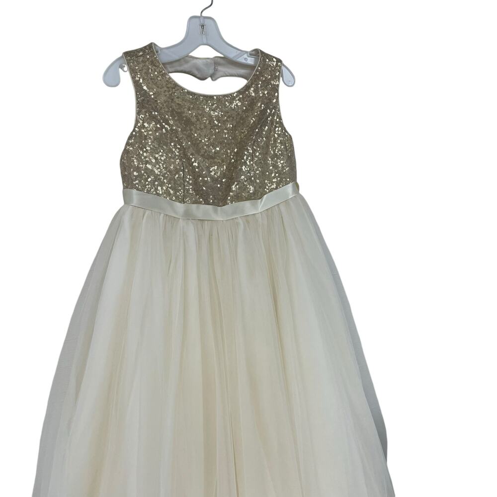 David's Bridal Heart Back Sequin and Tulle Gown Gold and Ivory Girls 10 ASIS - Picture 4 of 8